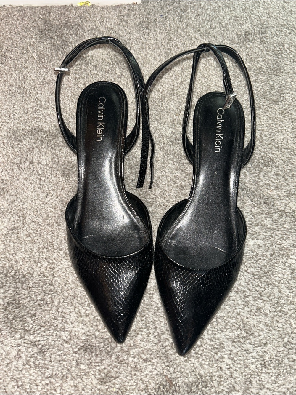 Calvin Klein Black Pointed Slingback Heels with Ankle Tie